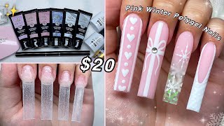 TESTING A HUGE 20 POLYGEL KIT FROM AMAZON PINK WINTER POLYGEL NAILS  Nail Tutorial [upl. by Enirhtak]