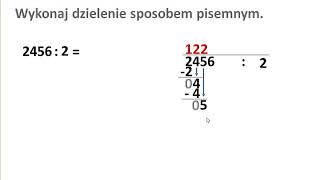 Dzielenie pisemne liczby wielocyfrowej przez 2  przykład 1 [upl. by Yeclek]