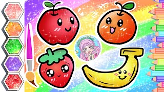 Fruits easy drawing amp coloring for kid l How to draw apple orange strawberry banana kids art [upl. by Ancilin]