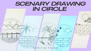 5 scenery drawing in circle  Easy scenery drawing in circle  Primas Pencil [upl. by Pearline]