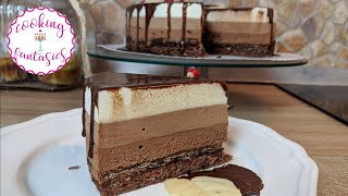 Triple Chocolate Mousse Cake with Glaze Make It with Sheet Cake Base or NoBake with Biscuit Base [upl. by Bridge686]