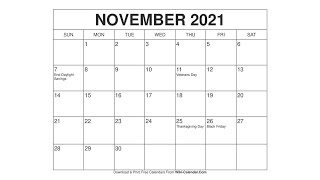 Printable November 2021 Calendar Templates with Holidays  Wiki Calendar [upl. by Jeanie532]