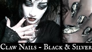 Short Claw Nails  Black and Silver  Black Friday [upl. by Nnaasil]