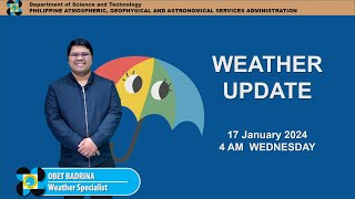 Public Weather Forecast issued at 4AM  January 17 2024  Wednesday [upl. by Llednar]