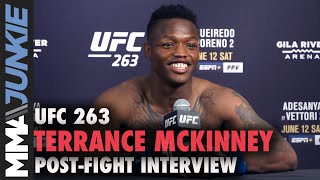 Terrance McKinney reacts to 7second KO is debut postfight injury  UFC 263 interview [upl. by Inan]