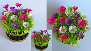 DIY Flower Pot Decorative Showpiece  Paper Craft  Easy Home Decor Ideas  Flower Pot Making ideas [upl. by Eehsar]