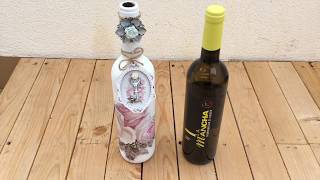 Botella decorada con decoupage  DO La Mancha [upl. by Ynned]