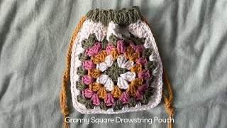 Crochet granny square drawstring pouch  Great project for scrap yarn [upl. by Darius]