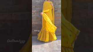 Stylish💛 yellow garara suit design for haldi function kurti garara design haldifunction shorts [upl. by Harlene]