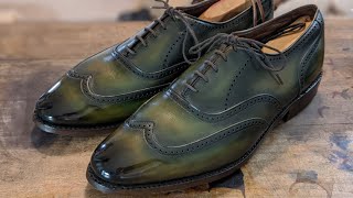 Allen Edmonds Marlow This wingtip gets a custom dye patina and mirror shine [upl. by Alegnaed]