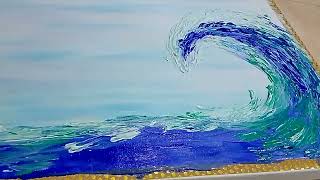 acrylic painting tutorial Impasto painting techniques on canvas 20×16inch  Ocean waves 🌊🌊 [upl. by Chappy849]