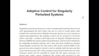 Adaptive Control for Singularly Perturbed Systems [upl. by Lecia106]