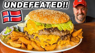 Norways Undefeated quotKing of All Burgersquot Triple Cheeseburger Challenge [upl. by Mancino628]