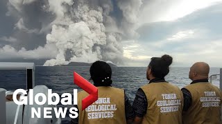 Tonga underwater volcano eruption triggers tsunami advisories [upl. by Lekar]