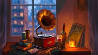 cozy vintage jazz playing in another room and its raining [upl. by Aneekahs572]