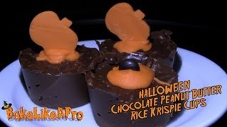 Halloween Chocolate Peanut Butter Rice Krispie Cups Recipe [upl. by Nnewg285]