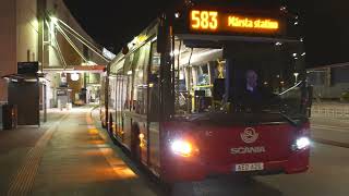 Sweden Stockholm bus 583 night ride from Arlanda Airport to Märsta Station [upl. by Ches]