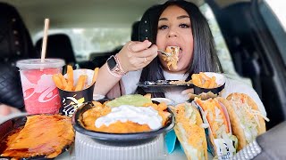 EATING TACO BELL NEW 7 LAYER NACHO FRIES ENCHIRITO CHERRY BLISS FREEZE CHALUPA MUKBANG [upl. by Ardnosak]