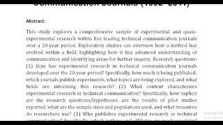 An Overview of Experimental and Quasi Experimental Research in Technical Communication Journals 1992 [upl. by Asusej]