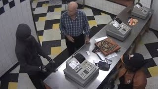 Polite Armed Robber Apologizes While Stealing Money From Pizzeria [upl. by Nylla500]