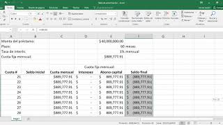 Cuota préstamo y tabla de amortización [upl. by Franni]