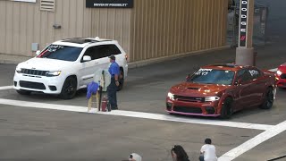 Widebody Hellcat Charger vs Jeep Trackhawk  drag race [upl. by Aynik]