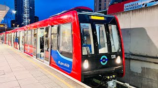 Sound of DLR Rolling Stock Arriving and Departing on Docklands Light Railway [upl. by Aihtak]