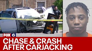 Police chase crash after carjacking Milwaukee man accused  FOX6 News Milwaukee [upl. by Thibaud]