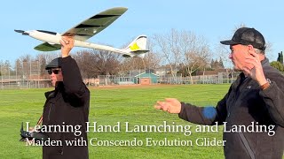 Learning Hand Launching and Landing RC Eflite Conscendo Evolution Glider 15m BNF AS3X and SAFE [upl. by Anirat]