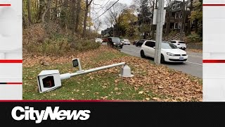 Vandals chop down Torontos most infamous speed camera [upl. by Aneehsor]