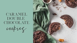 GLUTEN FREE DOUBLE CHOCOLATE CHIP COOKIES EGGLESS  Caramel Stuffed Chocolate Chip Cookies [upl. by Prober400]