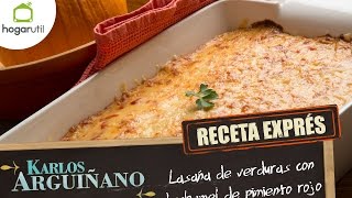 Receta Exprés Lasaña de verduras con bechamel de pimiento rojo [upl. by Sicard]