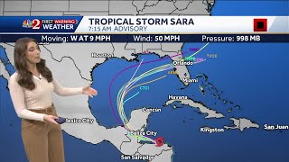 Tropical Storm Sara set to significantly weaken on path to Central Florida drive up rain chances [upl. by Anwat291]