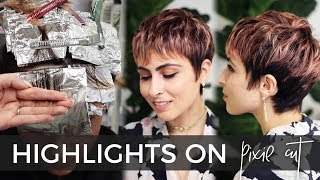 How to do Highlights on a Short Pixie Haircut easy technique with BONUS Rose Gold color formula [upl. by Arvin]