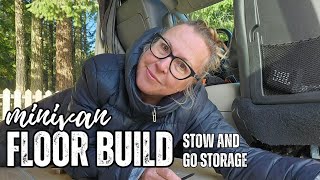 Minivan FLOOR BUILD with Stow and Go STORAGE  Living in my Van [upl. by Enialahs]