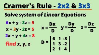 Cramers rule  System of Linear Equations  Determinants  Solution of linear equation [upl. by Gass]