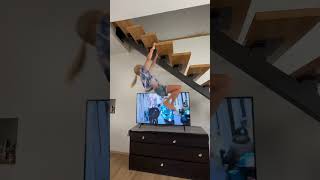 Athletic Girl Climbs Cantilevered Stairs Using Her Hands [upl. by Rhines]