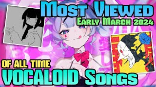 TOP 200 Most Viewed VOCALOID Songs on YouTube Early March 2024 [upl. by Etteniuqna601]