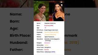 Indian Actress Deepika Padukone Biography shorts bollywood deepikapadukone [upl. by Erusaert]