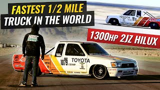 Fastest 12 Mile Truck in the World 1300hp Chuckles Garage 2JZ Hilux [upl. by Ahsea]