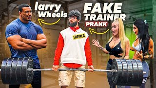 FAKE TRAINER PRANK with LARRY WHEELS  Elite Powerlifter Pretended to be a Beginner coah in Gym 1 [upl. by Atiuqihc745]