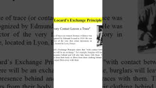 LOCARD S PRINCIPLE OF EXCHANGE [upl. by Mychal]