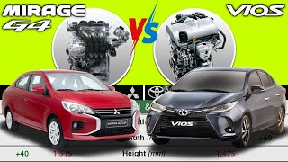 Mitsubishi Mirage G4 GLS vs Toyota Vios 13 E CVT  Car Specs Comparison [upl. by Kovacev551]