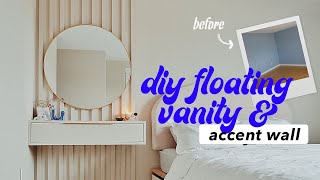 DIY Accent Wall amp Floating Vanity  Master Bedroom Makeover  Our First Home [upl. by Sualkcin927]