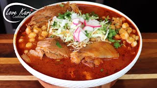 Pozole Rojo de Puerco  Pork Red Pozole [upl. by Vanthe]