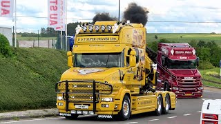 Truckshow Ciney 2024 Part 1 with Scania V8 open pipes sound  custom semi Trucks [upl. by Jessamine490]