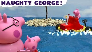 Peppa Pig toy story  Naughty George at the Seaside by Toy Trains 4u [upl. by Lehcar]