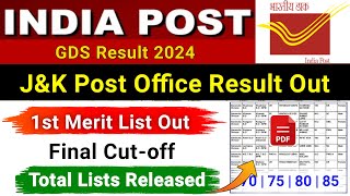 JampK Post Office Jobs 2024  JampK Post Office Merit List 2024  GDS Selection List  JampK GDS Cutoff [upl. by Gerk]