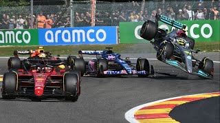 Hamilton and Alonso Crash Belgian GP 2022 [upl. by Ellehcrad690]