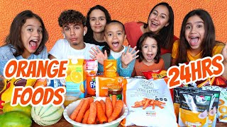 WE ONLY ATE ORANGE FOOD FOR 24 HOURS family challenge 🥵 [upl. by Ennylyak]